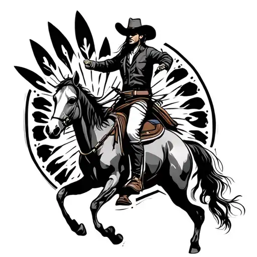 Bareback Bronc Rider In Front Of The Zia Symbol