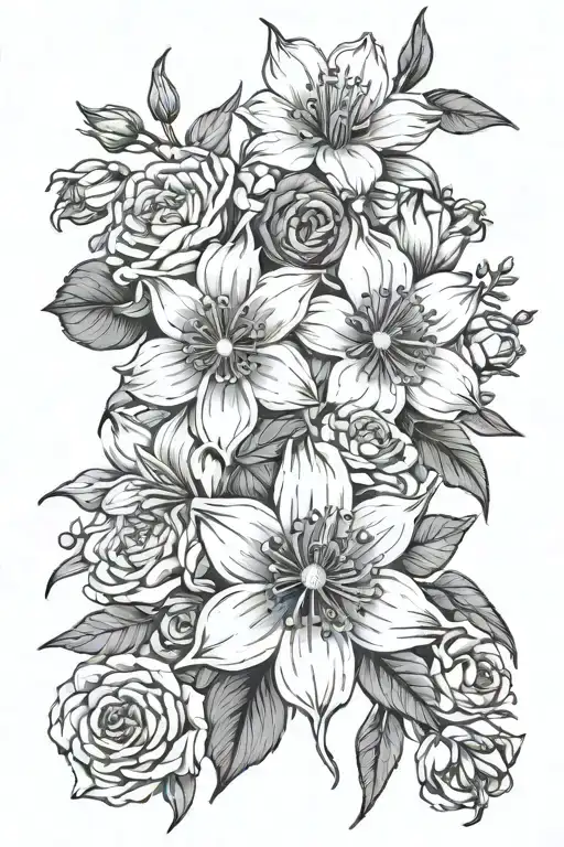 Names Intertwined With Birth Flower Bouquet Tied