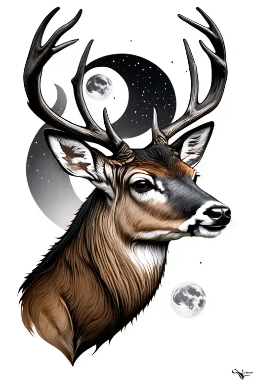 Cover Up A Deer Head Tattoo With Moons