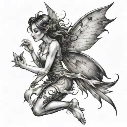 Fairy With Broken Wings Flying Towards Bright Shining