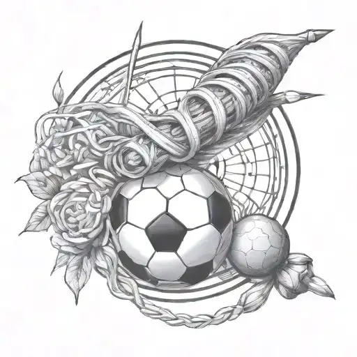 Soccer And Knitting Needles Entwined With Jasmine Blossom