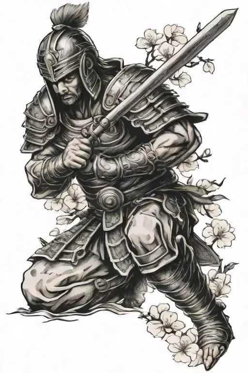 Sparta Warrior Praying Under A Sakura Blossom