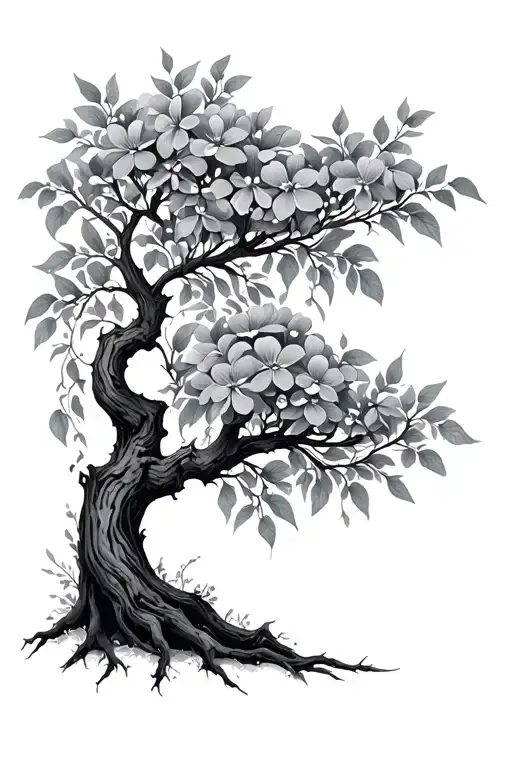 Willow Tree And Flowers Growing