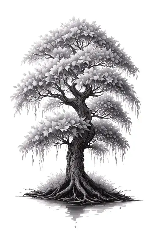 Willow Tree And Flowers Coming