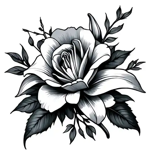 Sagittarius Symbol With Lily Flower And Rose Flower