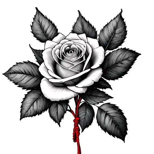 Rose And Honeysuckle Flowers Tied Together With A Red String Of Fate