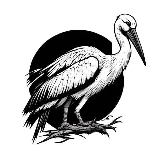 Stork Marabu In A Traditional Style