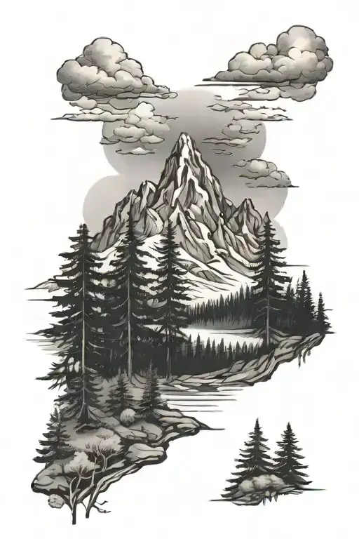 Forest Scene With Mountain Peak