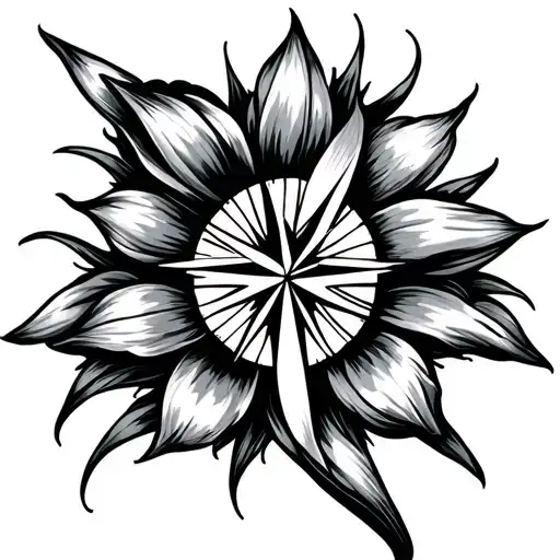 Compass And Tulip Flower Outline