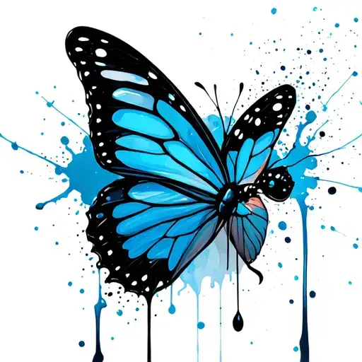 Blue Butter Fly With Paint Splatter That Turns Into Louis Vuitton Symbols