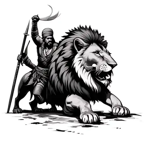 Sikh Warrior Killing A Lion