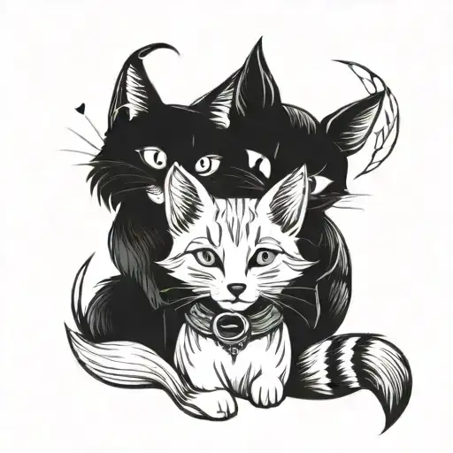 Couple Tattoo Cute Cat And Fox