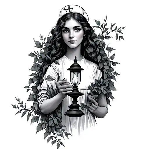 Nurse Holding A Lamp Wrapped In Ivy