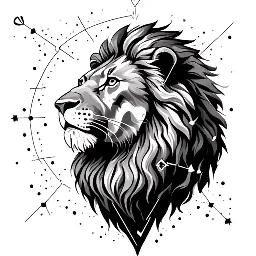 Lion With Leo Constellation And Sign Incorporated