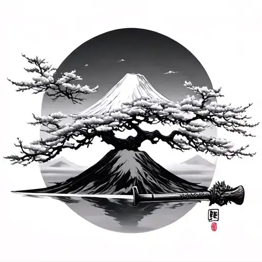 Mont Fuji Katana Sakura Tree