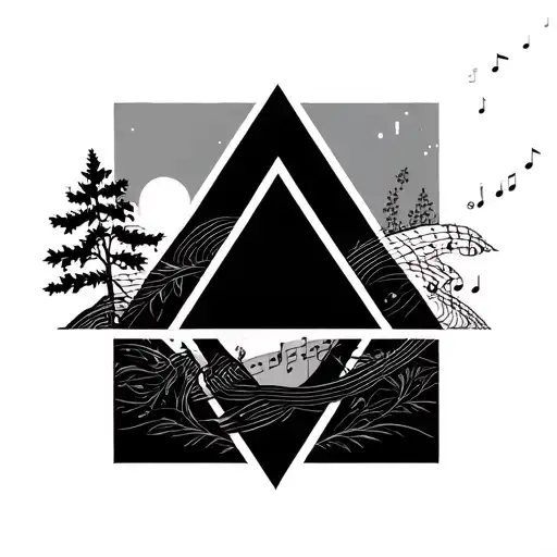 Five Triangles Outline Intertwined With Music And Nature