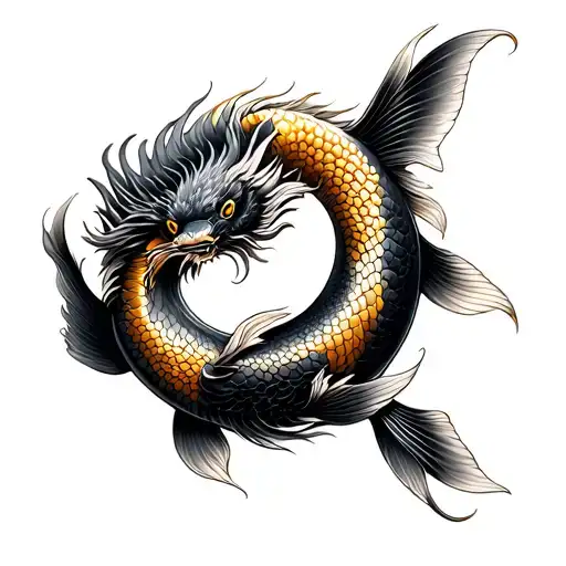 Golden Dragon Ying And Yang Koi Fish