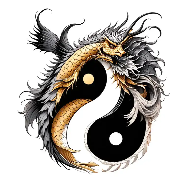 Golden Dragon Ying And Yang Fish