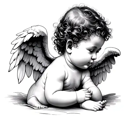 A Baby Angel With Wings Looking Down To You Surronded