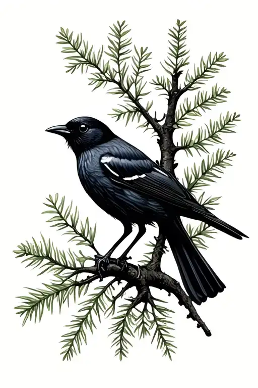 Simple Blackbird And Hemlock Tree