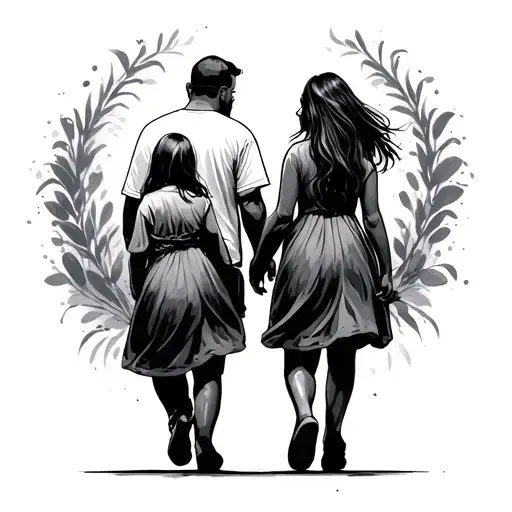 2 Daughters And Dad Walking