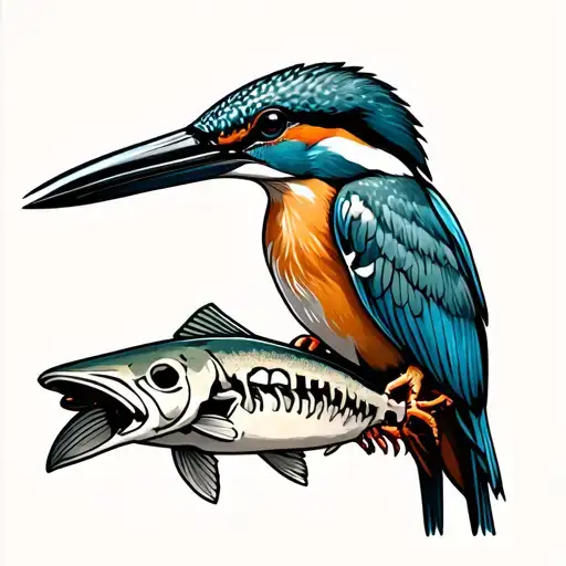 Kingfisher Holding Skeleton Of Trout In Beak