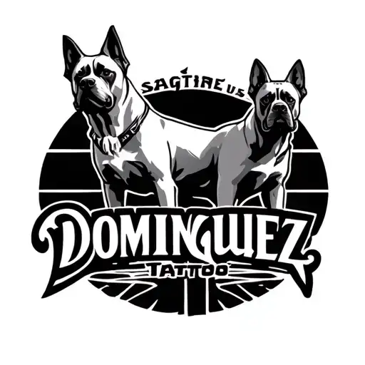 Sagitarius Protector Dogs Standing Guard With The Words Dominguez