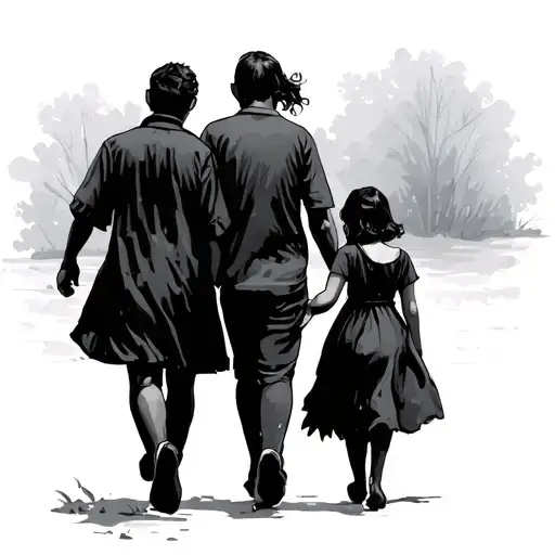 Daughters And Dad Walking Together