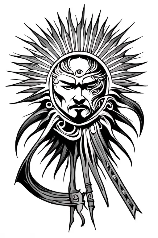 Bushido Symbols Within Sun And Its Rays