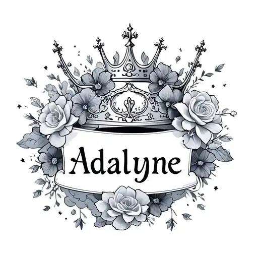 Adalyne Name With Crown Adorned Flowers Surrounded And Clouds