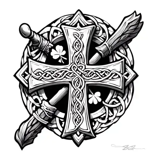 Celtic Cross Clover Warrior Battling