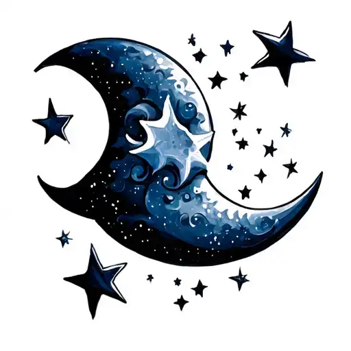 Crescent Moon With Stars Midnight Blue