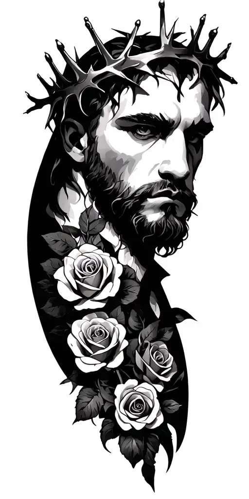 Leon With Crown Of Thorns And Roses