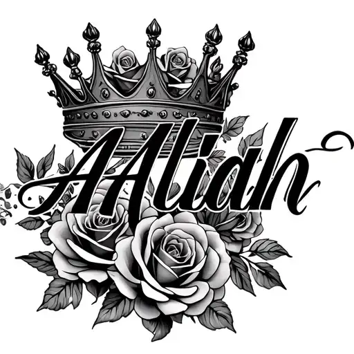 Aaliah Name In Calligraphy Letters Roses Intertwined Roses On Crown