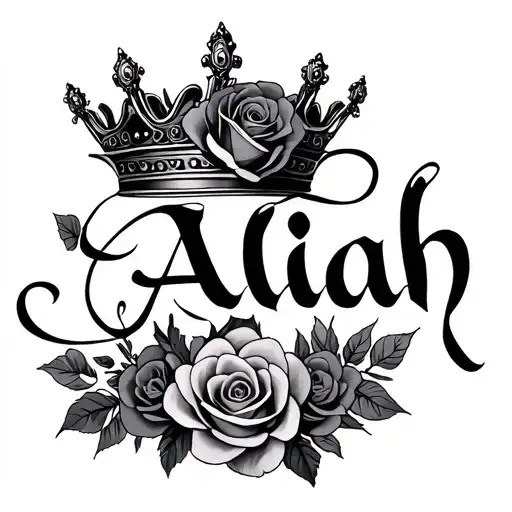 Aaliah Name In Calligraphy Letters Roses Intertwined Roses On Crown