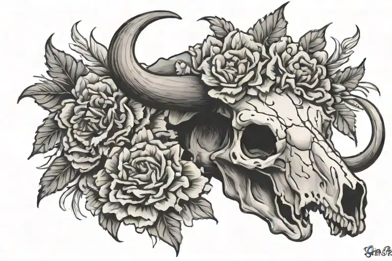 Bull Skull Carnations And Lilly's