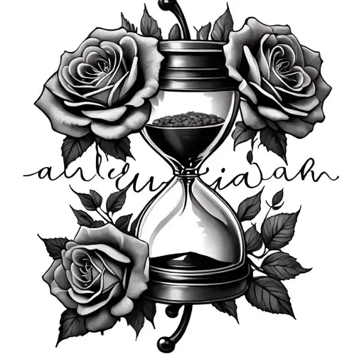 Aaliah In Calligraphy Letters Roses Intertwined Roses On Hourglass