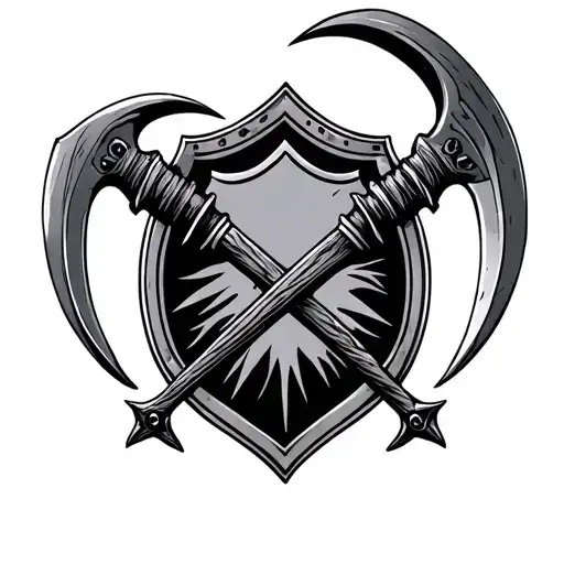 Crossed Scythes Inside A Badge Surrounded