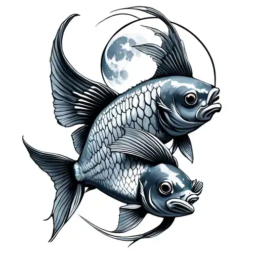 Pices Coy Fish With Moon
