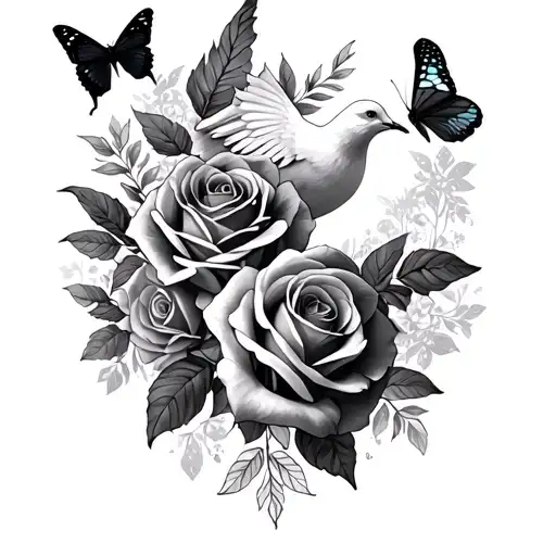 Tryharder With Roses And Butterflies And A Doves