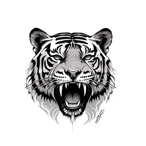 Tigers Head With A Woman Emerging From Its Mouth