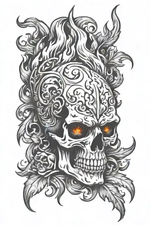 Skull And Flames Of Fire