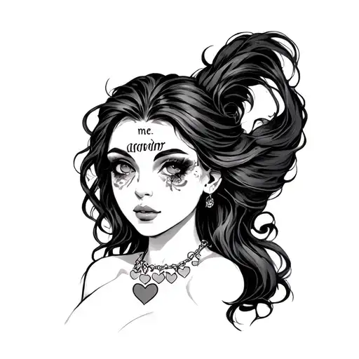 Self Centered Siren Wearing A Necklace Of Hearts With The Word Me On Her Forehead