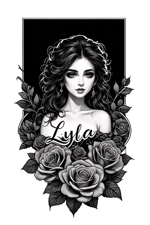 Name Lyla Surrounded By Roses Forearm Tattoo Design