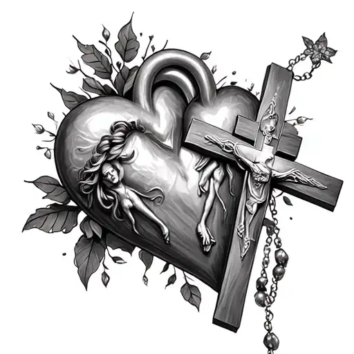 The Cross Jesus Christ Heart And A Rosary