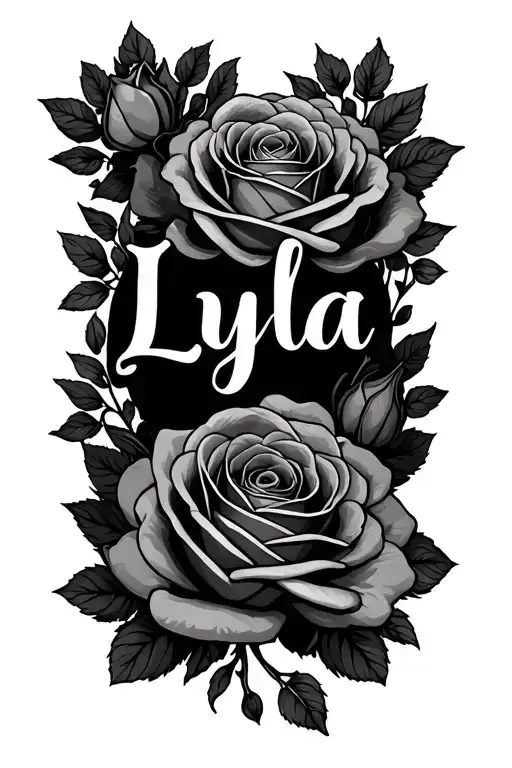 Name Lyla Surrounded By Roses Forearm Tattoo Design