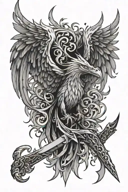 Phoenix Rising From A Sword