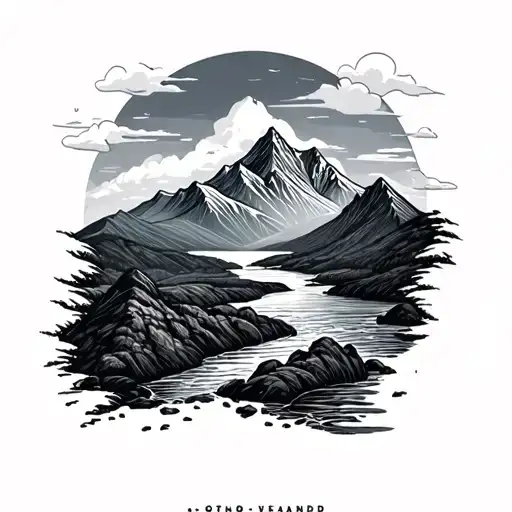 New Zealand Themed Mountains With Stream Flowing