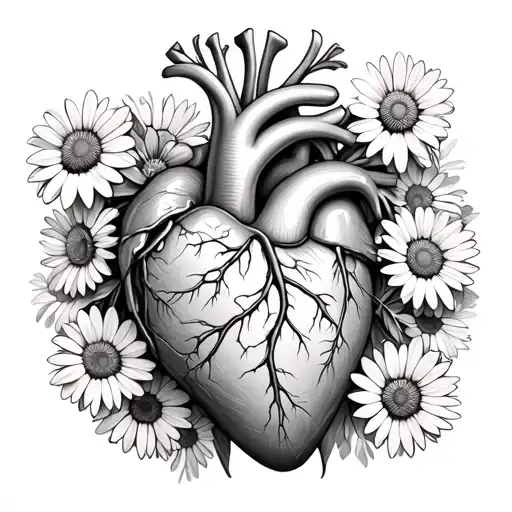 Anatomical Heart With Daisies