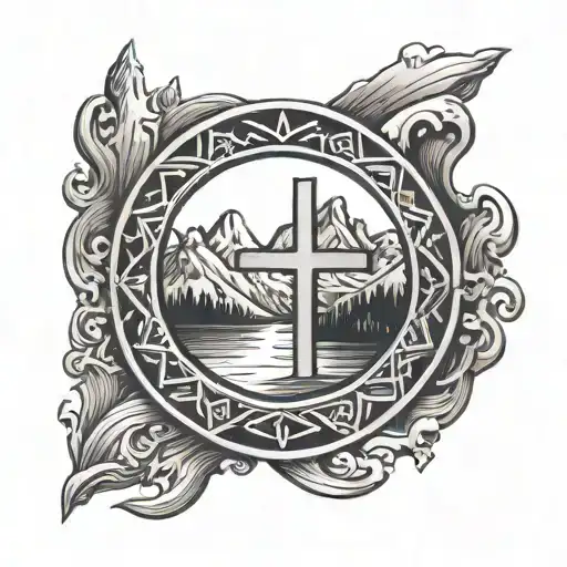 Nordic Snowflake With Inlaid Cross Over Mountains Ring